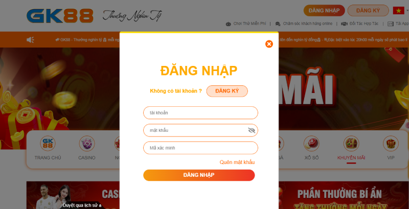 Hướng dẫn ĐĂNG NHẬP Gk88 chi tiết nhất cho tân thủ 